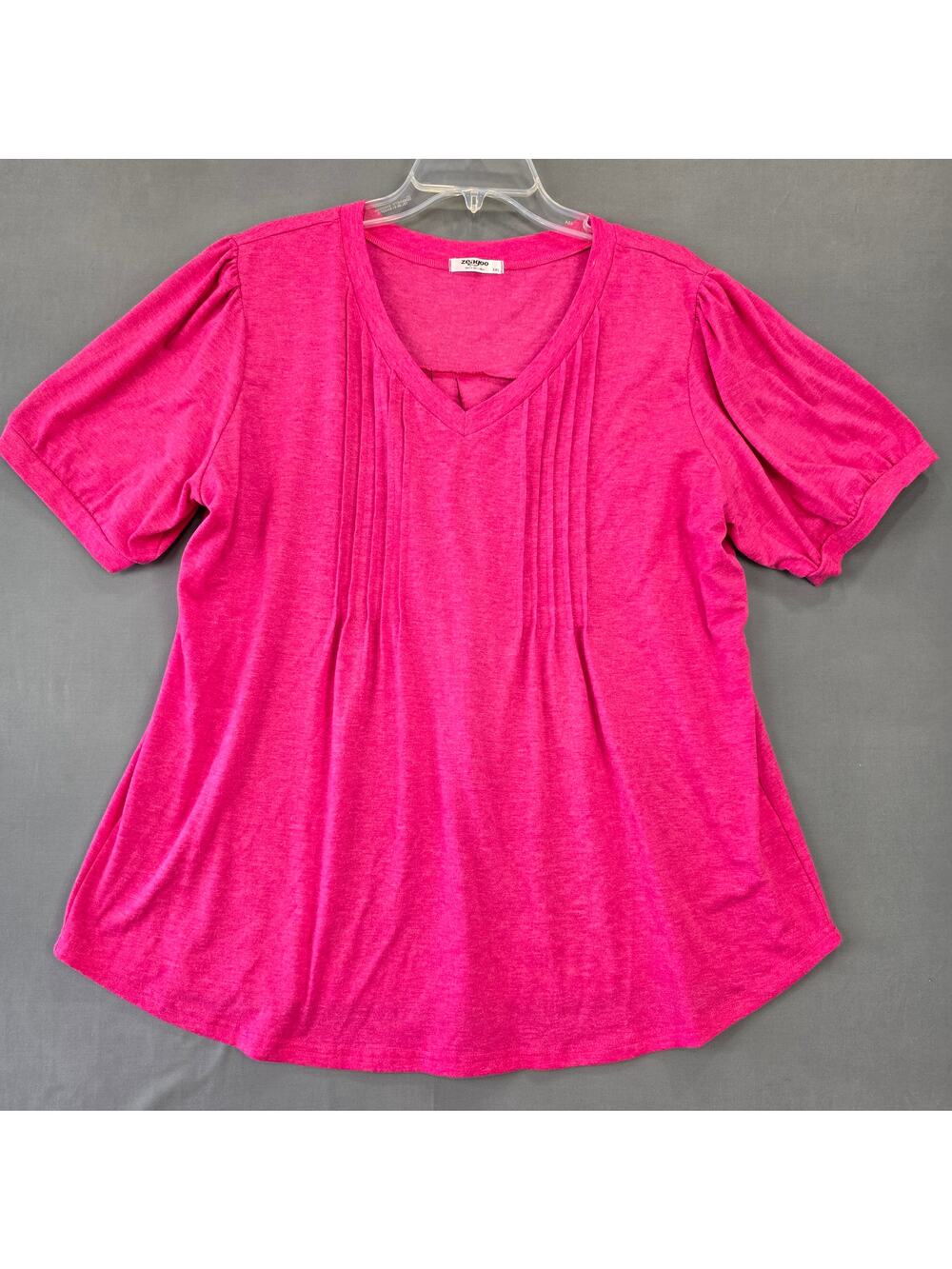 Zeagoo Pink Shirt Pleated V-Neck Tee Short Sleeves Classic Women's Plus Size XXL